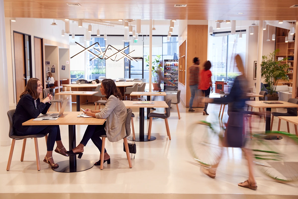 People meeting in a lively flexible office space